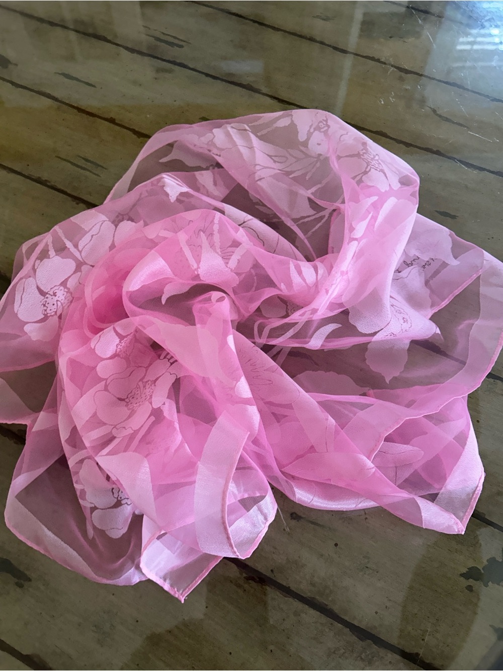 Sheer Pink Floral Scarf - Lightweight Women's Wrap by Smith’s Bermuda 26” x 26”